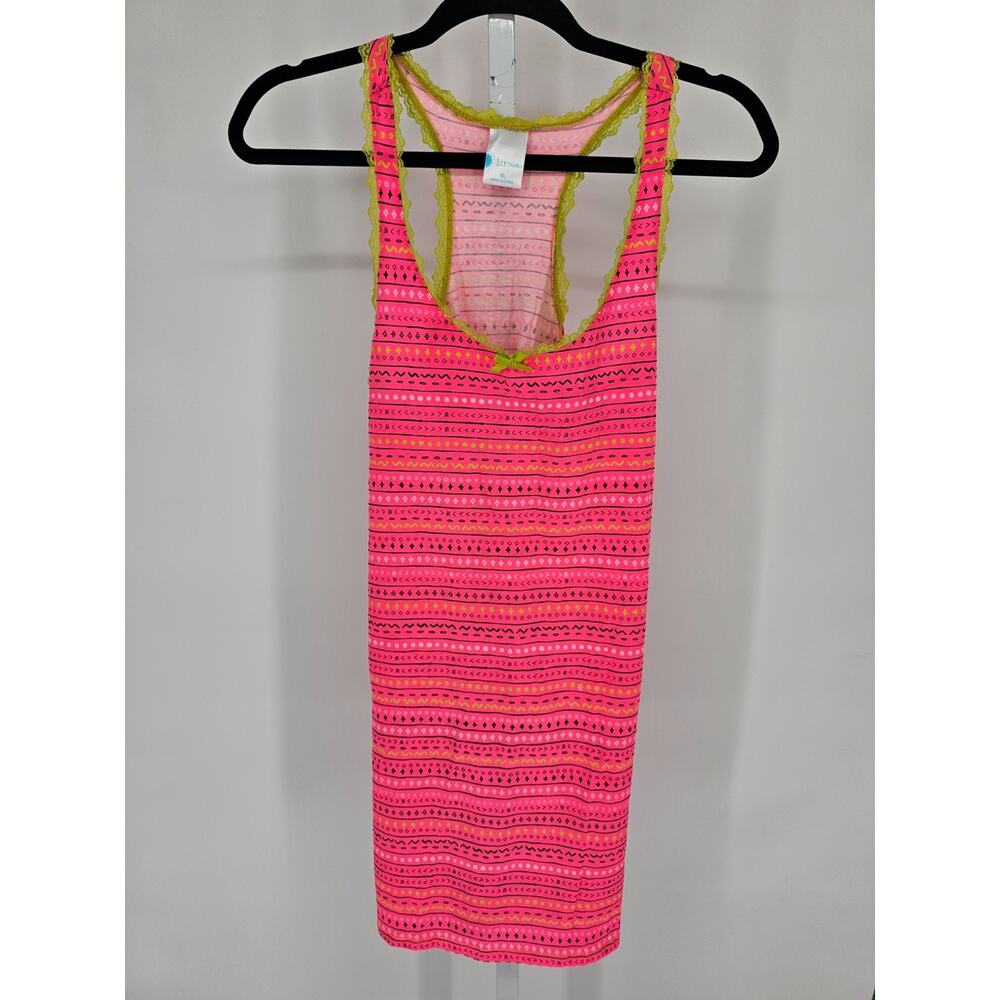 Sleep Zenista Womens Sz XL Racerback Sleeveless Nightgown Bright Pink Lime Lace
